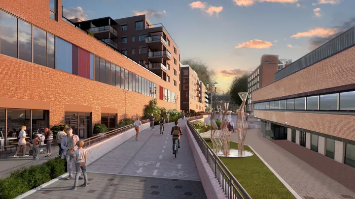 Illustrasjon som viser hvordan det kan bli i Kverndalen med ny hovedsykkelforbindelse.