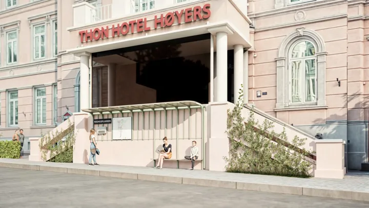 Ilustrasjon som viser hvordan lehuset blir utenfor hotellet.