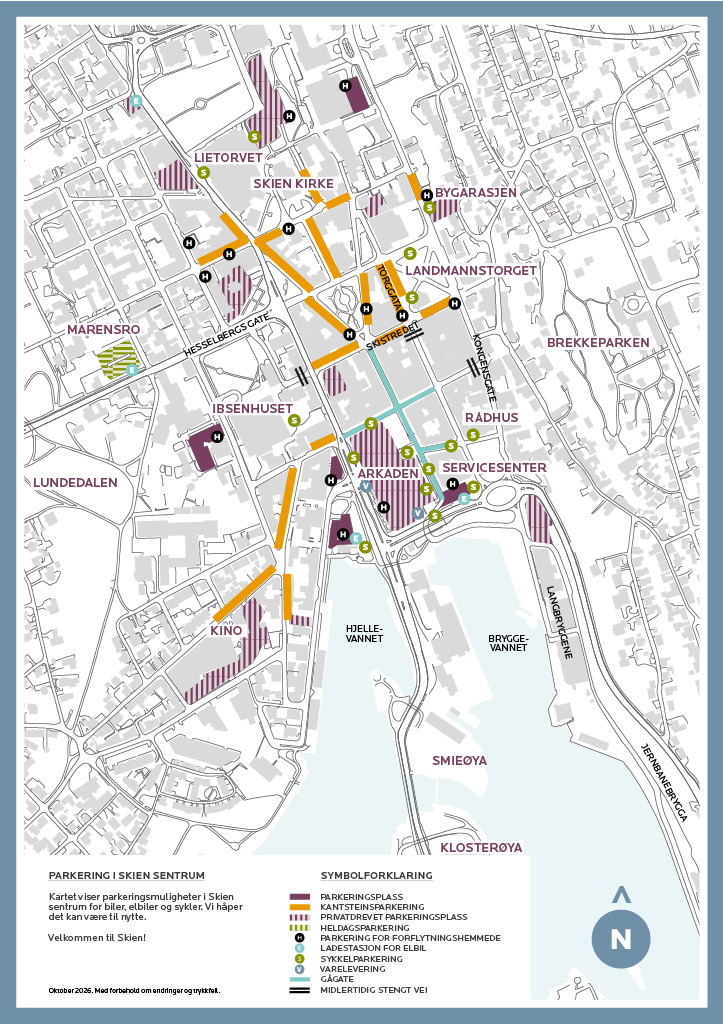 kart som viser parkering i sentrum