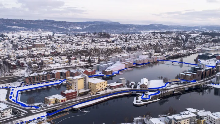 Dronefoto som viser områdene ved Bryggevannet.
