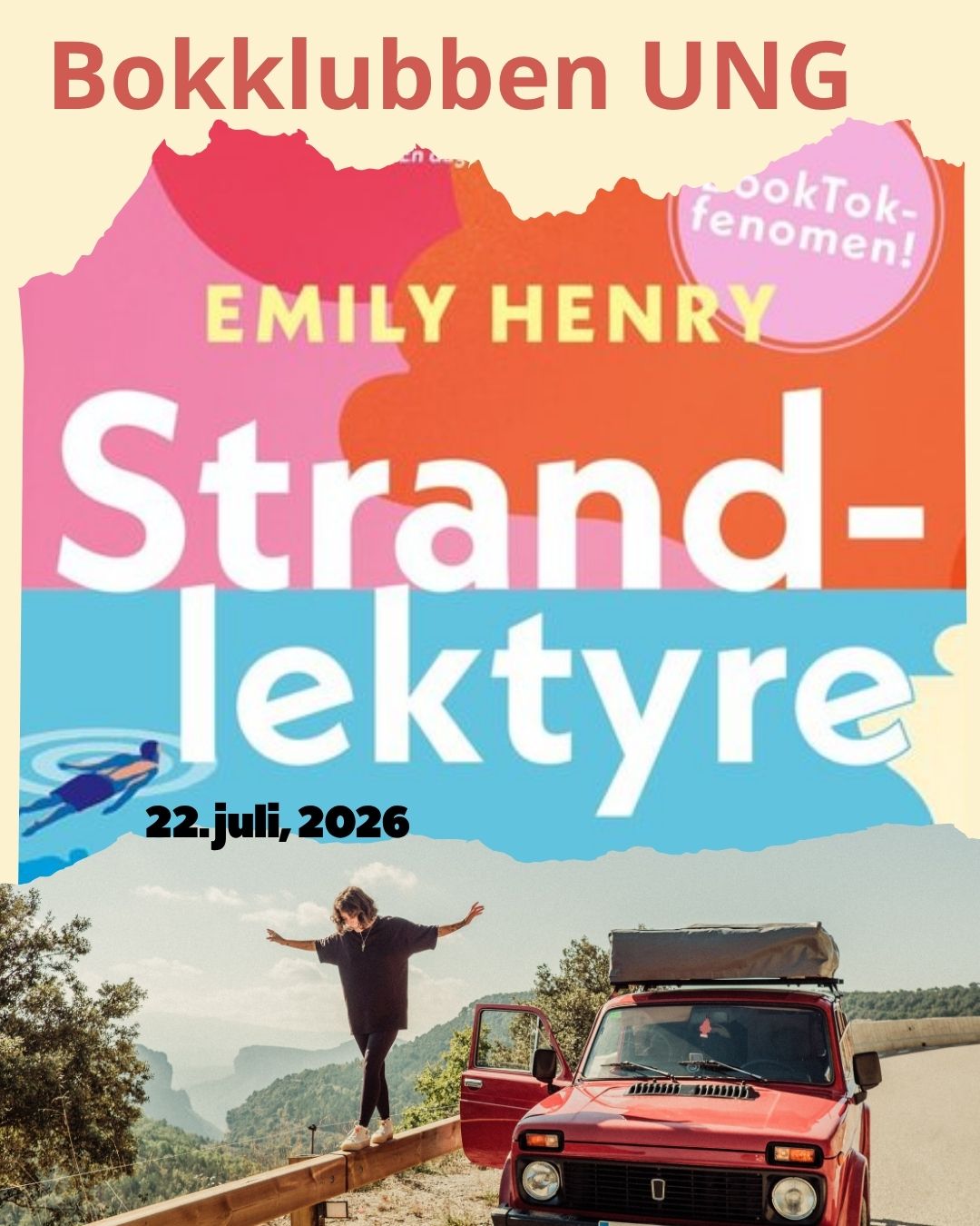 Plakat basert på omslaget til romanen Strandlektyre.
