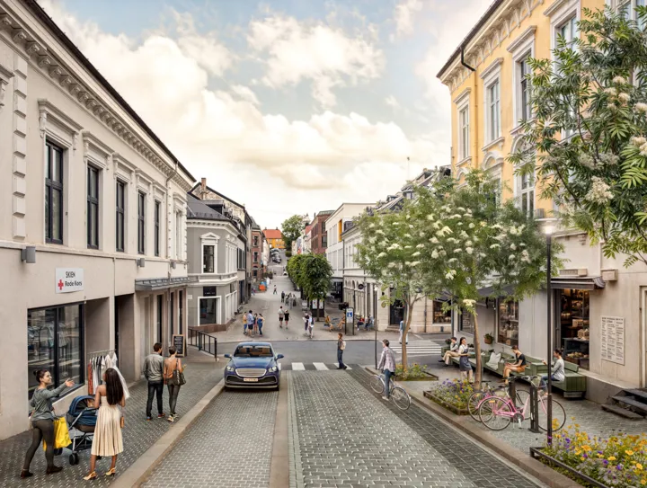 Illustrasjon som viser hvordan ny trafikkløsning kan bli i Telemarksgata